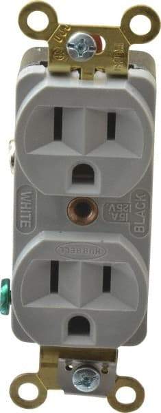 Hubbell Wiring Device-Kellems - 125 VAC, 15 Amp, 5-15R NEMA Configuration, Gray, Industrial Grade, Self Grounding Duplex Receptacle - 1 Phase, 2 Poles, 3 Wire, Flush Mount, Corrosion, Heat and Impact Resistant - Makers Industrial Supply