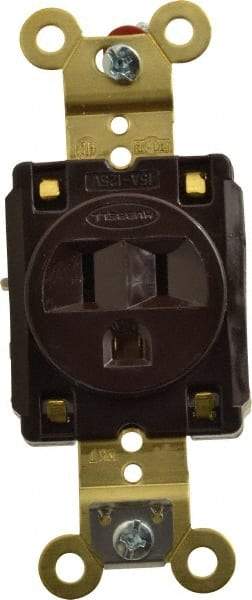 Hubbell Wiring Device-Kellems - 125 VAC, 15 Amp, 5-15R NEMA Configuration, Brown, Specification Grade, Self Grounding Single Receptacle - 1 Phase, 2 Poles, 3 Wire, Flush Mount, Corrosion, Heat and Impact Resistant - Makers Industrial Supply