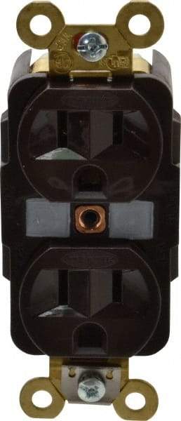 Hubbell Wiring Device-Kellems - 125 VAC, 15 Amp, 5-15R NEMA Configuration, Brown, Specification Grade, Self Grounding Duplex Receptacle - 1 Phase, 2 Poles, 3 Wire, Flush Mount, Corrosion, Heat and Impact Resistant - Makers Industrial Supply