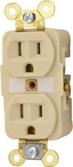 Hubbell Wiring Device-Kellems - 125 VAC, 15 Amp, 5-15R NEMA Configuration, Ivory, Specification Grade, Self Grounding Duplex Receptacle - 1 Phase, 2 Poles, 3 Wire, Flush Mount, Corrosion, Heat and Impact Resistant - Makers Industrial Supply