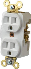 Hubbell Wiring Device-Kellems - 125 VAC, 15 Amp, 5-15R NEMA Configuration, White, Specification Grade, Self Grounding Duplex Receptacle - 1 Phase, 2 Poles, 3 Wire, Flush Mount, Corrosion, Heat and Impact Resistant - Makers Industrial Supply