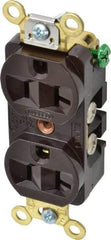 Hubbell Wiring Device-Kellems - 125 VAC, 20 Amp, 5-20R NEMA Configuration, Brown, Industrial Grade, Self Grounding Duplex Receptacle - 1 Phase, 2 Poles, 3 Wire, Flush Mount, Corrosion, Heat and Impact Resistant - Makers Industrial Supply