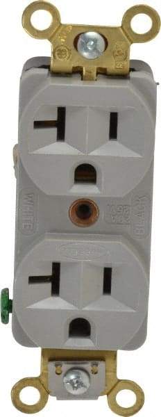 Hubbell Wiring Device-Kellems - 125 VAC, 20 Amp, 5-20R NEMA Configuration, Gray, Industrial Grade, Self Grounding Duplex Receptacle - 1 Phase, 2 Poles, 3 Wire, Flush Mount, Corrosion, Heat and Impact Resistant - Makers Industrial Supply