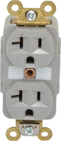 Hubbell Wiring Device-Kellems - 125 VAC, 20 Amp, 5-20R NEMA Configuration, Gray, Specification Grade, Self Grounding Duplex Receptacle - 1 Phase, 2 Poles, 3 Wire, Flush Mount, Corrosion, Heat and Impact Resistant - Makers Industrial Supply