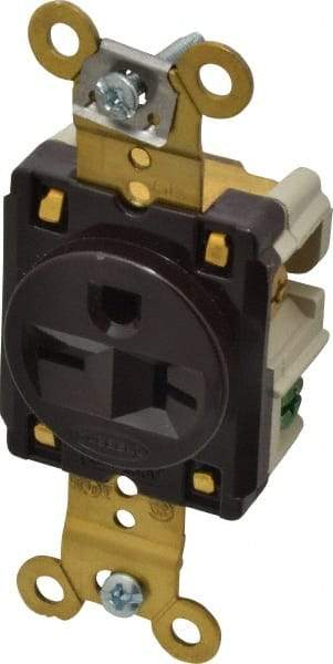 Hubbell Wiring Device-Kellems - 250 VAC, 20 Amp, 6-20R NEMA Configuration, Brown, Specification Grade, Self Grounding Single Receptacle - 1 Phase, 2 Poles, 3 Wire, Flush Mount - Makers Industrial Supply