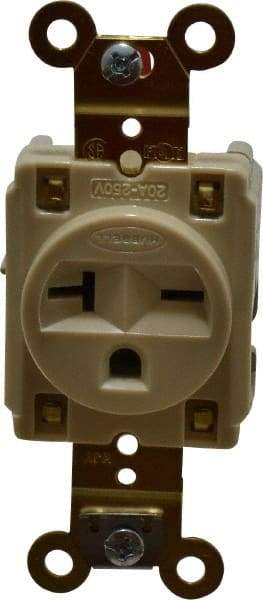 Hubbell Wiring Device-Kellems - 250 VAC, 20 Amp, 6-20R NEMA Configuration, Ivory, Specification Grade, Self Grounding Single Receptacle - 1 Phase, 2 Poles, 3 Wire, Flush Mount - Makers Industrial Supply