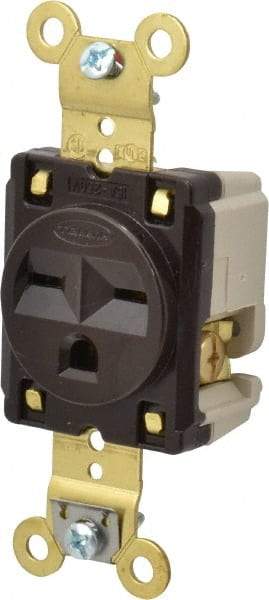 Hubbell Wiring Device-Kellems - 250 VAC, 15 Amp, 6-15R NEMA Configuration, Brown, Specification Grade, Self Grounding Single Receptacle - 1 Phase, 2 Poles, 3 Wire, Flush Mount - Makers Industrial Supply