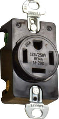 Hubbell Wiring Device-Kellems - 125/250 VAC, 20 Amp, 14-20R NEMA Configuration, Black, Specification Grade, Self Grounding Single Receptacle - 1 Phase, 3 Poles, 4 Wire, Flush Mount - Makers Industrial Supply