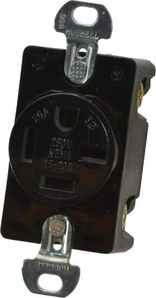 Hubbell Wiring Device-Kellems - 250 VAC, 20 Amp, 15-20R NEMA Configuration, Black, Specification Grade, Self Grounding Single Receptacle - 3 Phase, 3 Poles, 4 Wire, Flush Mount - Makers Industrial Supply