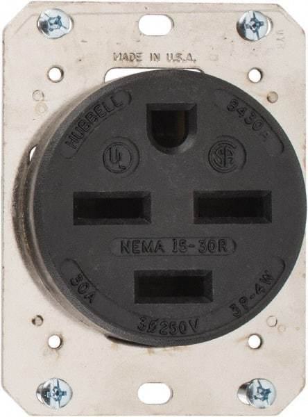 Hubbell Wiring Device-Kellems - 250 VAC, 30 Amp, 15-30R NEMA Configuration, Brown, Industrial Grade, Self Grounding Single Receptacle - 3 Phase, 3 Poles, 4 Wire, Flush Mount - Makers Industrial Supply