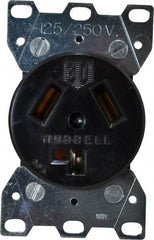 Hubbell Wiring Device-Kellems - 125/250 VAC, 30 Amp, 10-30R NEMA Configuration, Black/White, Industrial Grade, Self Grounding Single Receptacle - 1 Phase, 3 Poles, 3 Wire, Flush Mount - Makers Industrial Supply