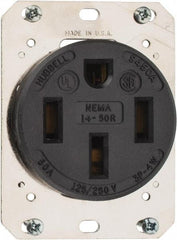 Hubbell Wiring Device-Kellems - 125/250 VAC, 50 Amp, 14-50R NEMA Configuration, Black, Industrial Grade, Self Grounding Single Receptacle - 1 Phase, 3 Poles, 4 Wire, Flush Mount - Makers Industrial Supply