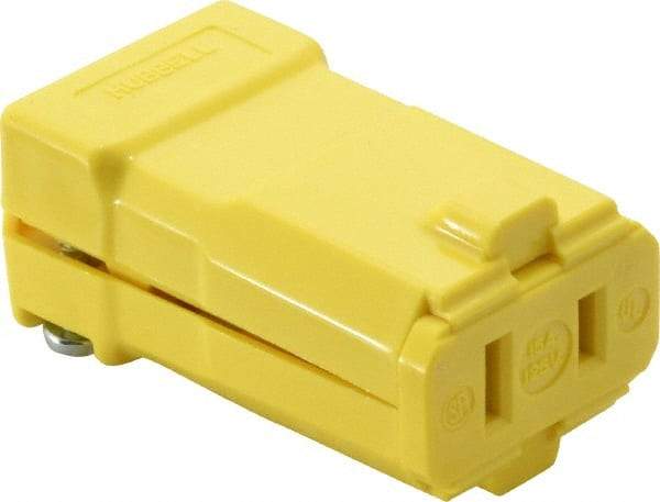 Hubbell Wiring Device-Kellems - 125 VAC, 15 Amp, 1-15R NEMA, Valise, Ungrounded, Commercial, Industrial Grade Connector - 2 Pole, 2 Wire, 1 Phase, 1/2 hp, Nylon, Yellow - Makers Industrial Supply