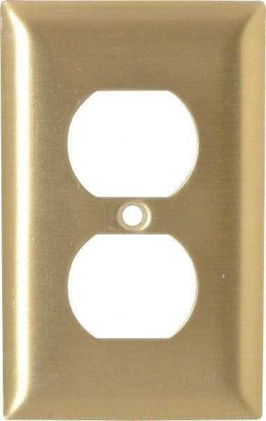 Hubbell Wiring Device-Kellems - 1 Gang, 4-1/2 Inch Long x 2.78 Inch Wide, Standard Outlet Wall Plate - Duplex Outlet, Brass, Brass - Makers Industrial Supply