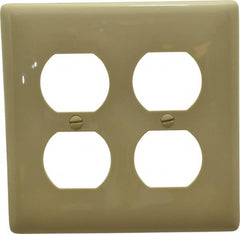 Hubbell Wiring Device-Kellems - 2 Gang, 4-1/2 Inch Long x 4.6 Inch Wide, Standard Outlet Wall Plate - Duplex Outlet, Ivory, Nylon - Makers Industrial Supply