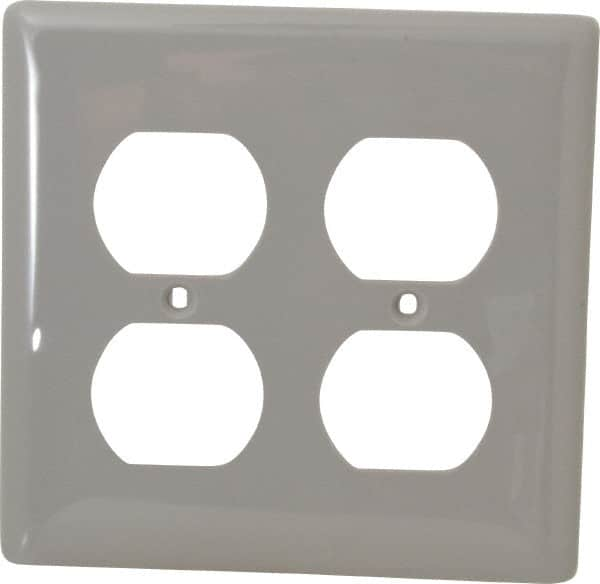 Hubbell Wiring Device-Kellems - 2 Gang, 4-1/2 Inch Long x 4.6 Inch Wide, Standard Outlet Wall Plate - Duplex Outlet, Gray, Nylon - Makers Industrial Supply