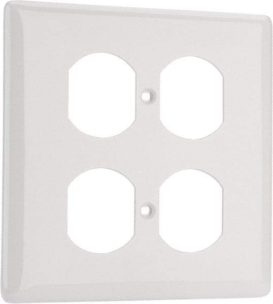 Hubbell Wiring Device-Kellems - 2 Gang, 4-1/2 Inch Long x 4.6 Inch Wide, Standard Outlet Wall Plate - Duplex Outlet, White, Nylon - Makers Industrial Supply