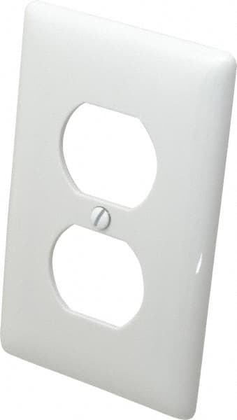 Hubbell Wiring Device-Kellems - 1 Gang, 4-1/2 Inch Long x 2.78 Inch Wide, Standard Outlet Wall Plate - Duplex Outlet, White, Nylon - Makers Industrial Supply