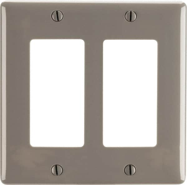 Hubbell Wiring Device-Kellems - 2 Gang, 4-1/2 Inch Long x 4.6 Inch Wide, Standard Outlet Wall Plate - GFCI/Surge Receptacle, Gray, Nylon - Makers Industrial Supply