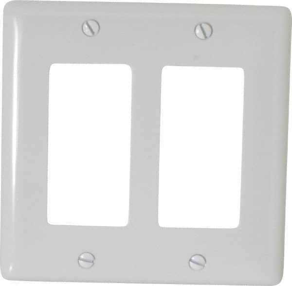 Hubbell Wiring Device-Kellems - 2 Gang, 4-1/2 Inch Long x 4.6 Inch Wide, Standard Outlet Wall Plate - GFCI/Surge Receptacle, White, Nylon - Makers Industrial Supply