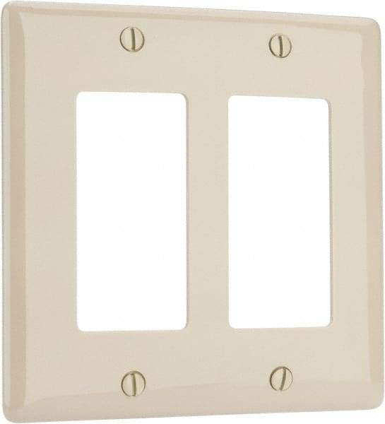 Hubbell Wiring Device-Kellems - 2 Gang, 4-1/2 Inch Long x 4.6 Inch Wide, Standard Outlet Wall Plate - GFCI/Surge Receptacle, Ivory, Nylon - Makers Industrial Supply