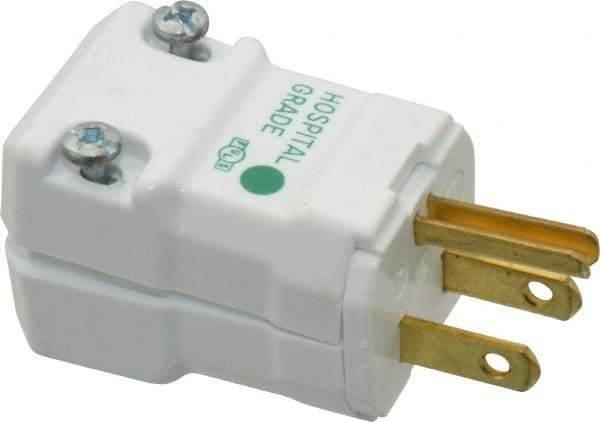 Hubbell Wiring Device-Kellems - 125 VAC, 15 Amp, 5-15P NEMA, Valise, Self Grounding, Hospital Grade Plug - 2 Pole, 3 Wire, 1 Phase, 1/2 hp, Nylon, White - Makers Industrial Supply