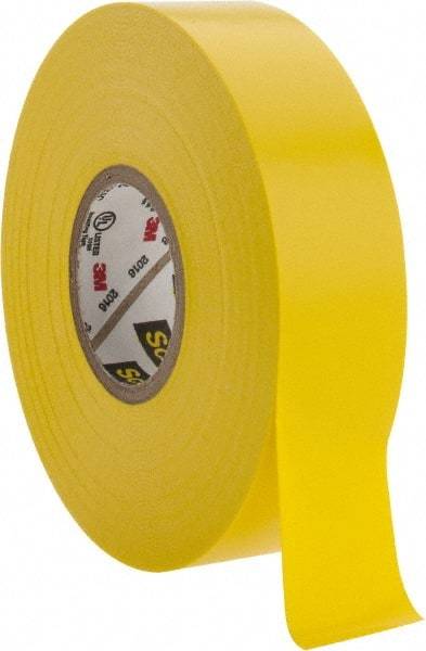 3M - 3/4" x 66', Yellow Vinyl Electrical Tape - Series 35, 7 mil Thick, 1,250 V/mil Dielectric Strength, 17 Lb./Inch Tensile Strength - Makers Industrial Supply