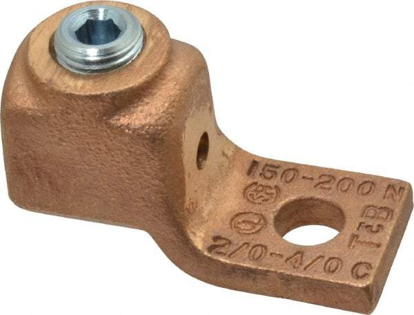 Thomas & Betts - 2/0-4/0 AWG Noninsulated Compression Connection Square Ring Terminal - 3/8" Stud, 2-3/8" OAL x 1" Wide, Copper Contact - Makers Industrial Supply