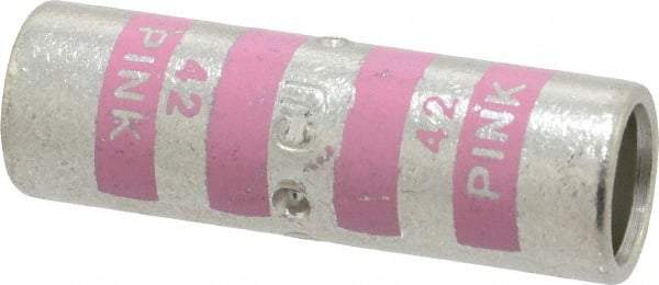 Thomas & Betts - 1/0 AWG Compatible, Noninsulated, Crimp-On Butt Splice Terminal - 2 Wire Entries, Copper Contacts, Tin Contact Plating, 1.63" OAL, Pink - Makers Industrial Supply