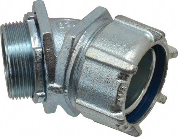 Thomas & Betts - 1-1/2" Trade, Malleable Iron Threaded Angled Liquidtight Conduit Connector - Noninsulated - Makers Industrial Supply