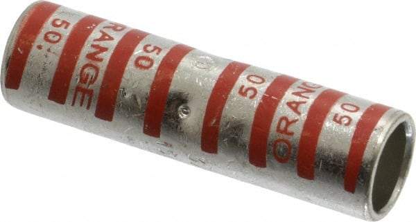 Thomas & Betts - 3/0 AWG Compatible, Noninsulated, Crimp-On Butt Splice Terminal - 2 Wire Entries, Copper Contacts, Tin Contact Plating, 2-1/4" OAL, Orange - Makers Industrial Supply