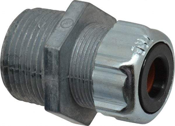 Thomas & Betts - 3/8 to 1/2" Cable Capacity, Liquidtight, Straight Strain Relief Cord Grip - 1 NPT Thread, 1-23/32" Long, Zinc - Makers Industrial Supply