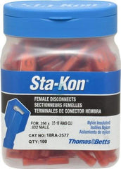 Thomas & Betts - 22 to 18 AWG, Nylon, Fully Insulated, Female Wire Disconnect - 1/4 Inch Wide Tab, Red, CSA Certified, RoHS Compliant, UL 94 V-2, UL File E66716, UL Listed - Makers Industrial Supply