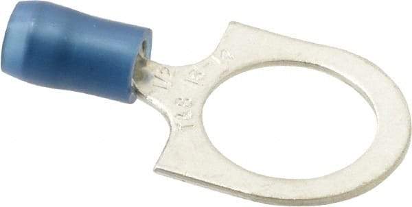 Thomas & Betts - 18-14 AWG Partially Insulated Crimp Connection D Shaped Ring Terminal - 1/2" Stud, 1-1/4" OAL x 0.72" Wide, Tin Plated Copper Contact - Makers Industrial Supply