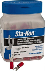Thomas & Betts - #6 Stud, 22 to 16 AWG Compatible, Partially Insulated, Crimp Connection, Locking Fork Terminal - Makers Industrial Supply