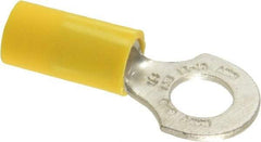 Thomas & Betts - 12-10 AWG Partially Insulated Crimp Connection D Shaped Ring Terminal - 1/4" Stud, 1.16" OAL x 1/2" Wide, Tin Plated Copper Contact - Makers Industrial Supply