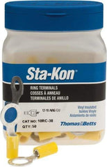 Thomas & Betts - 12-10 AWG Partially Insulated Crimp Connection D Shaped Ring Terminal - 3/8" Stud, 1.29" OAL x 0.59" Wide, Tin Plated Copper Contact - Makers Industrial Supply