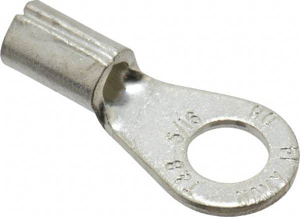 Thomas & Betts - 8 AWG Noninsulated Crimp Connection Circular Ring Terminal - 5/16" Stud, 1.32" OAL x 0.59" Wide, Tin Plated Copper Contact - Makers Industrial Supply