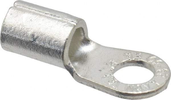 Thomas & Betts - 6 AWG Noninsulated Crimp Connection Circular Ring Terminal - 1/4" Stud, 1.13" OAL x 0.48" Wide, Tin Plated Copper Contact - Makers Industrial Supply