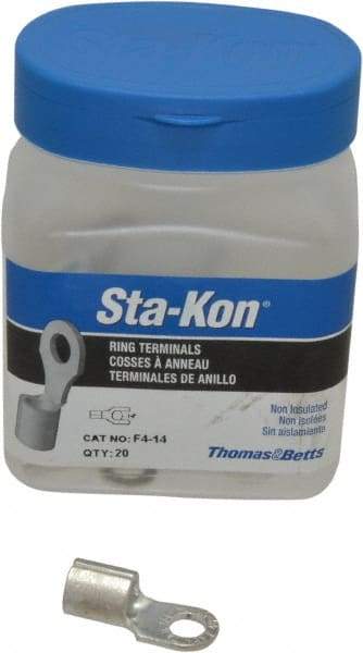 Thomas & Betts - 4 AWG Noninsulated Crimp Connection Circular Ring Terminal - 1/4" Stud, 1.16" OAL x 0.48" Wide, Tin Plated Copper Contact - Makers Industrial Supply