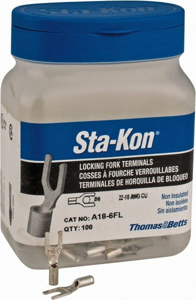 Thomas & Betts - #6 Stud, 22 to 16 AWG Compatible, Noninsulated, Crimp Connection, Locking Fork Terminal - Makers Industrial Supply