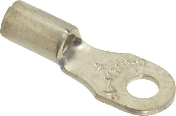 Thomas & Betts - 18-14 AWG Noninsulated Crimp Connection D Shaped Ring Terminal - #4 Stud, 0.72" OAL x 1/4" Wide, Tin Plated Copper Contact - Makers Industrial Supply