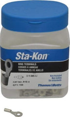 Thomas & Betts - 22-16 AWG Noninsulated Crimp Connection D Shaped Ring Terminal - #4 Stud, 3/4" OAL x 0.31" Wide, Tin Plated Copper Contact - Makers Industrial Supply