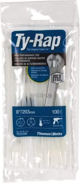 Thomas & Betts - 8" Long Natural (Color) Nylon Standard Cable Tie - 18 Lb Tensile Strength, 50.8mm Max Bundle Diam - Makers Industrial Supply