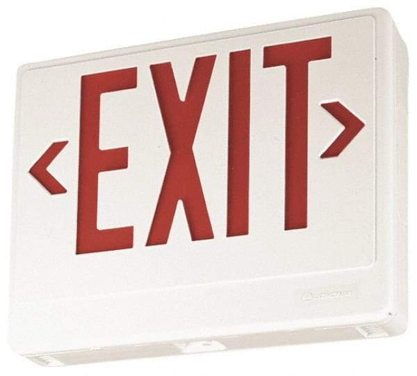 Lithonia Lighting - 1 Face, White, Thermoplastic, LED, Illuminated Exit Sign - 120/277 VAC, Nickel Cadmium, Universal Mounted, 11-3/4 Inch Long x 2 Inch Wide x 7-5/8 Inch High - Makers Industrial Supply