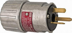 Hubbell Killark - 125 VAC, 20 Amp, 5-20R NEMA, Straight, Self Grounding, Industrial Grade Plug - 2 Pole, 3 Wire, 1 Phase, 1 hp, Aluminum, Silver - Makers Industrial Supply