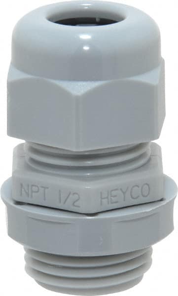 Thomas & Betts - 0.23 to 0.47" Cable Capacity, Liquidtight, Straight Strain Relief Cord Grip - 1/2 NPT Thread, Thermoplastic - Makers Industrial Supply