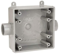 Thomas & Betts - 2 Gang, (2) 3/4" Knockouts, PVC Square Switch Box - 4.62" Overall Height x 4.62" Overall Width x 1.98" Overall Depth, Weather Resistant - Makers Industrial Supply