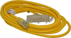 Southwire - 25', 12/3 Gauge/Conductors, Yellow Indoor & Outdoor Extension Cord - 1 Receptacle, 15 Amps, 125 VAC, UL SJTW-A, NEMA 5-15P, 5-15R x 3 - Makers Industrial Supply