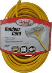 Southwire - 100', 12/3 Gauge/Conductors, Yellow Indoor & Outdoor Extension Cord - 1 Receptacle, 15 Amps, 125 VAC, UL SJTW-A, NEMA 5-15P, 5-15R x 3 - Makers Industrial Supply